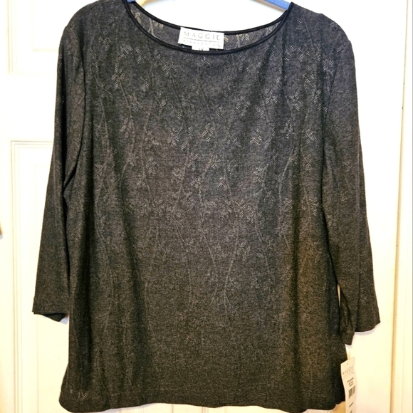 Maggie McNaughton Tops - #244 Vintage- Maggie McNaughton- Black Lace Burnout Top- Size: 1X